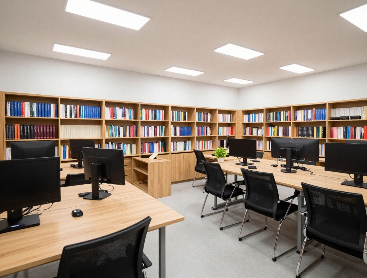 Przestronny, jasny pokój edukacyjny z biurkiem, lampą i książkami, symbolizujący naukę i refleksję